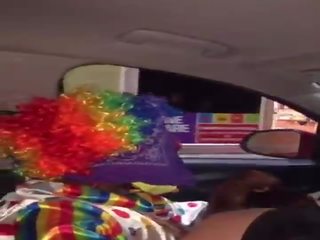 Clown gets penis sucked while ordering food