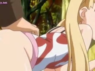 Blondinė ypatybė anime gauna pounded